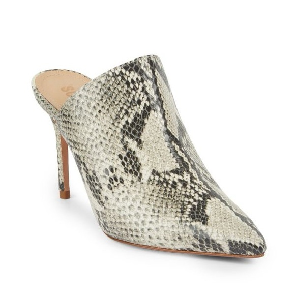 Schutz Bardot Snakeskin-Embossed Leather Mules - Picture 3 of 9